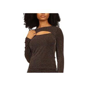 Michael Kors Women Size S Black Gold Cut Out Blouse Edgy Stretch Long Sleeve NWT